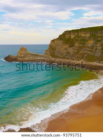 Indented Coastline and Tidal Wave on the Atlantic Coast in Spain