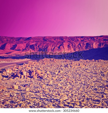 Meandering Road in Sand Hills of Judean Mountains, Sunset, Instagram Effect