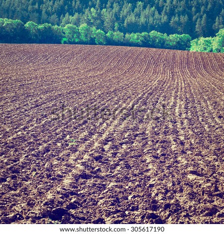 Plowed Sloping Hills in France after Harvesting, Instagram Effect