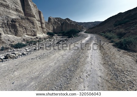 Dirt Road in the Judean Desert on the West Bank, Vintage Style Toned Picture