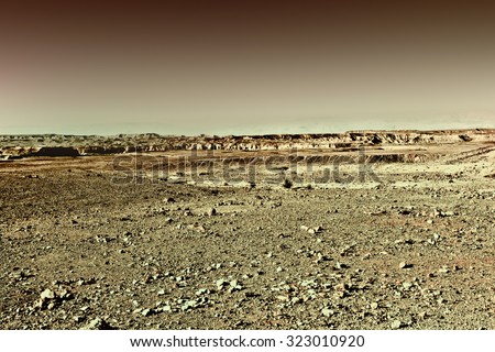Rocky Hills of the Negev Desert in Israel at Sunset, Vintage Style Toned Picture