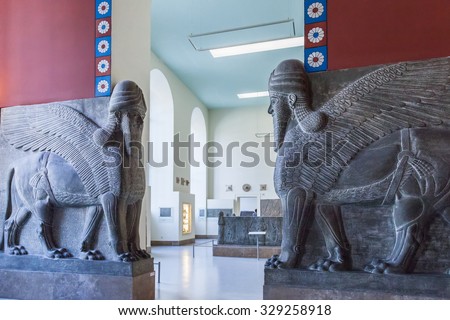 BERLIN, GERMANY - MARCH 06, 2013: The guardians in the Pergamon Museum. This is one of the most visited museums in Germany