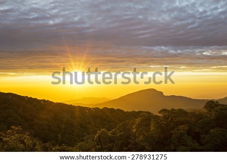 The sun in the morning in the north of Thailand