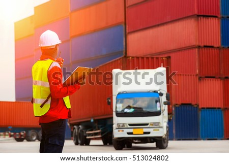 Foreman control truck for Logistics Import Export Background, Business logistics concept