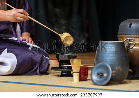 Florence, Tuscany, Italy - November 15, 2014: japanese woman during the tea ceremony demonstration