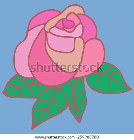 Colorful rose pattern, vector. Rose illustration isolated on blue background. Flower rose pattern illustration, vector. Rose silhouette, flower floral design, retro vintage flower pattern.