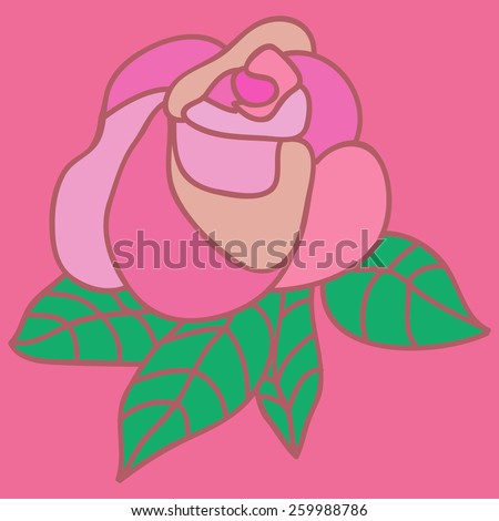 Colorful rose pattern, vector. Rose illustration isolated on pink background. Flower rose pattern illustration, vector. Rose silhouette, flower floral design, retro vintage flower pattern.