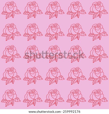 Colorful roses pattern, vector. Rose illustration isolated on pink background. Flower roses pattern illustration, vector. Roses silhouette, flower floral design, retro vintage flower pattern.