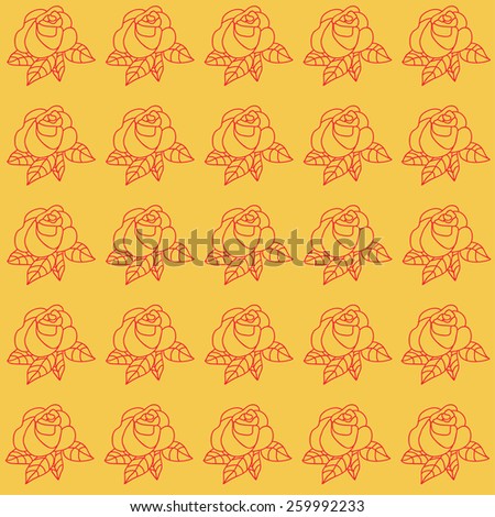 Colorful roses pattern, vector. Rose illustration isolated on yellow background. Flower roses pattern illustration, vector. Roses silhouette, flower floral design, retro vintage flower pattern.