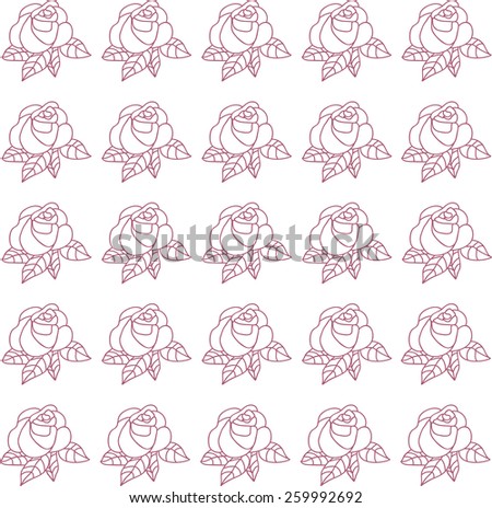 Colorful roses pattern, vector. Rose illustration isolated on white background. Flower roses pattern illustration, vector. Roses silhouette, flower floral design, retro vintage flower pattern.