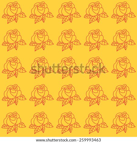 Colorful roses pattern, vector. Rose illustration isolated on yellow background. Flower roses pattern illustration, vector. Roses silhouette, flower floral design, retro vintage flower pattern.
