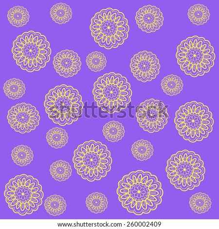 Colorful flowers pattern, vector. Floral flower vintage illustration, purple background. Flower retro pattern illustration, vector. Flower silhouette, flower floral design, retro  flower pattern.