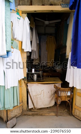 Egypt, Aswan, a tailor\'s laboratory in the main traditional market in the town center