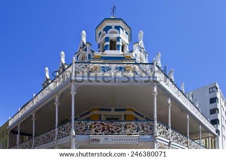 Cape town, South Africa - March 5 2010: Upward view of colonial style mansion in the Long street