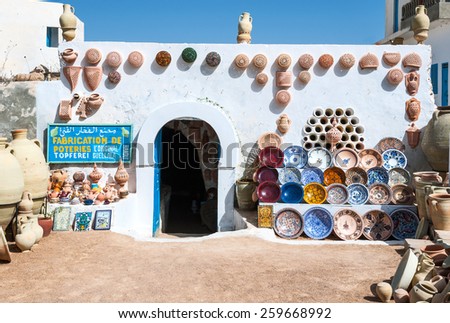 Djerba,Tunisia - April 19 2008: The entrance of a ceramics shop in the country center