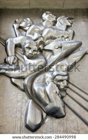 New York, U.S.A. - July 8 2009: Manhattan, a decorations on the facade of the Rockefeller Center building