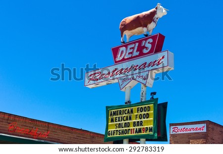 Tucumcari, U.S.A. - May 21 2011: New Mexico, a restaurant sign  on the Route 66