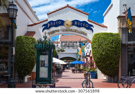 Santa Barbara, U.S.A. - June 1 2011: California, shops and restaurants in the country center