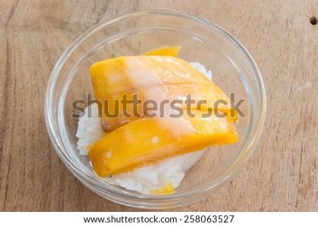 mango with rice stick and coconut milk thai dessert in summer