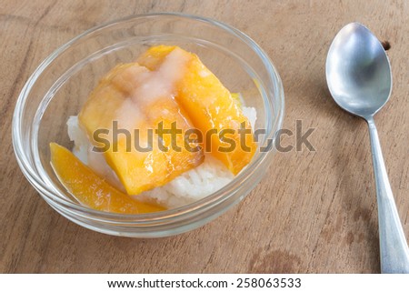 mango with rice stick and coconut milk thai dessert in summer