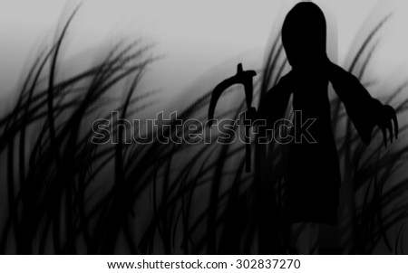happy Halloween with grim reaper dark abstract silhouettes background can use in poster or fill text and use Gaussian effect