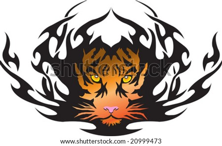 Labels: Japanese Tiger Tattoo stock vector : vector illustration of a black 