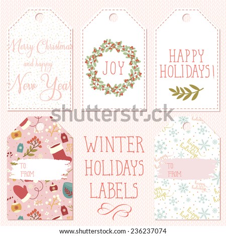 set of few winter holidays labels
