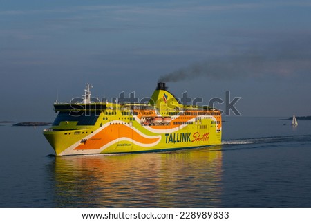Helsinki, Finland, 2014-09-19: Tallink (also known as Silja) ferry goes over the Golf of Finland from Tallinn to Helsinki