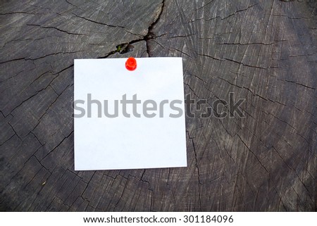 Blank sheet of paper on the old cracked stump