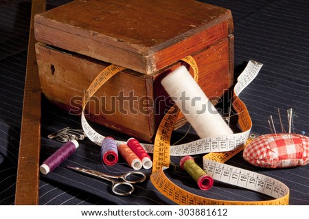 detailed view of some tools tailor in his studio