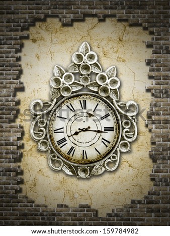 old vintage clock on a brick wall