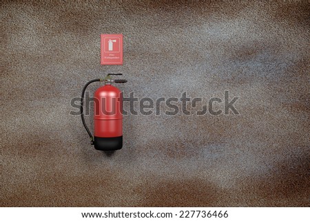 design in 3d of a fire extinguisher on a dirty wall