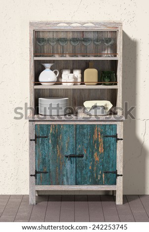 3d rendering of an old wooden cupboard