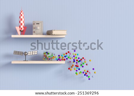 3d rendering of a shelf with some objects