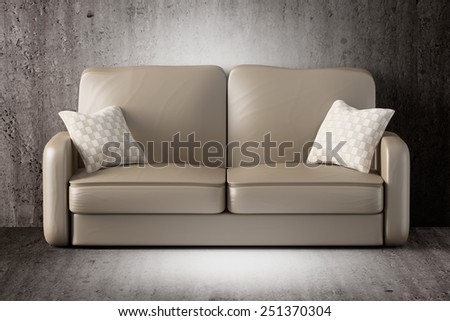 3d rendering of a sofa on a dirty room