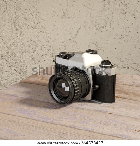 3d rendering of a reflex analog camera on a table