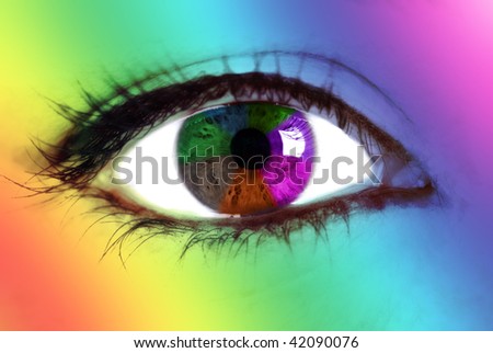 a beautiful rainbow on a woman eye
