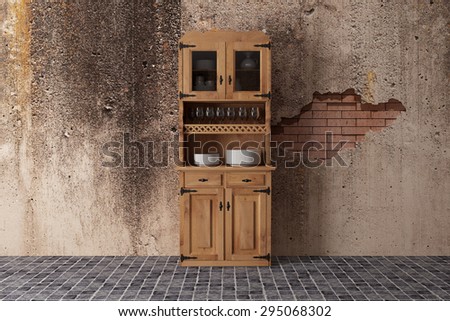 3d rendering of an old wooden cupboard