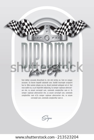 Diploma for the winner of motorsport, motorsports championship race go-karts, in cars