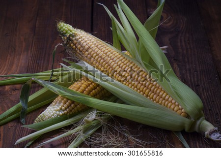 Corn on the cob, isolated on wooden background