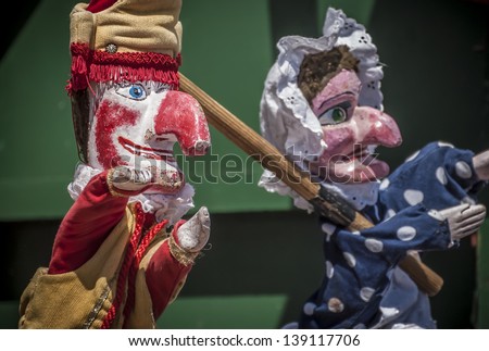 Traditional British Seaside Puppet Show Featuring Punch And Judy.