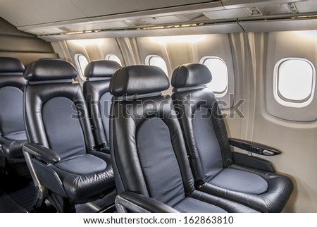 Leather Seating Inside Cabin Of A Luxury Jet Concorde.