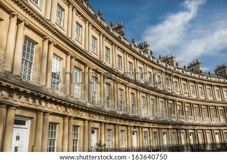Houses In The Curved Circus In Bath designed by architect John Wood, the Elder.