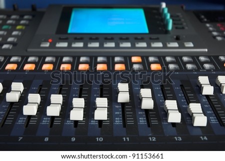 Music Studio Digital Sound Mixer controls.