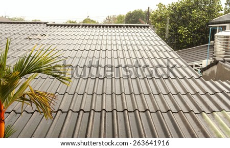 Wet roof in raining day background