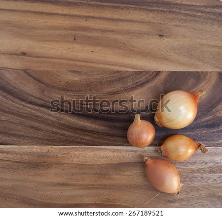 Onion on wood cutting board