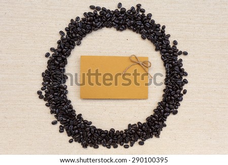 Yellow card in round coffee beans frame