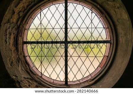 KUTNA HORA, CZECH REPUBLIC - MAY 2, 2015: Old rounded window inside the Gothic cathedral of the Virgin Mary in Kutna Hora, Czech Republic