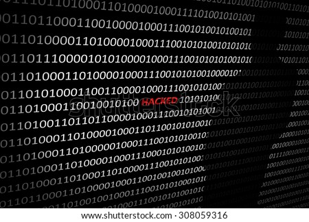 Anonymous hacker without face hacked personal computer - binary code background