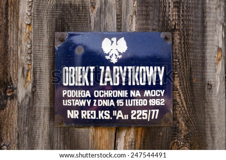 Polish Plaque Indicating the Object is Historic - Historic Property